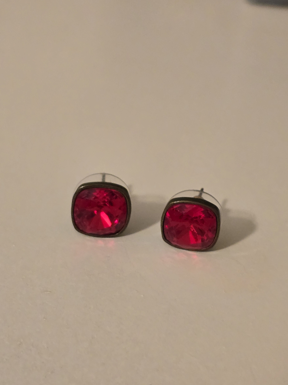 Pink Panache Red Cushion-Cut Stud Earrings - Elegant Everyday Sparkle